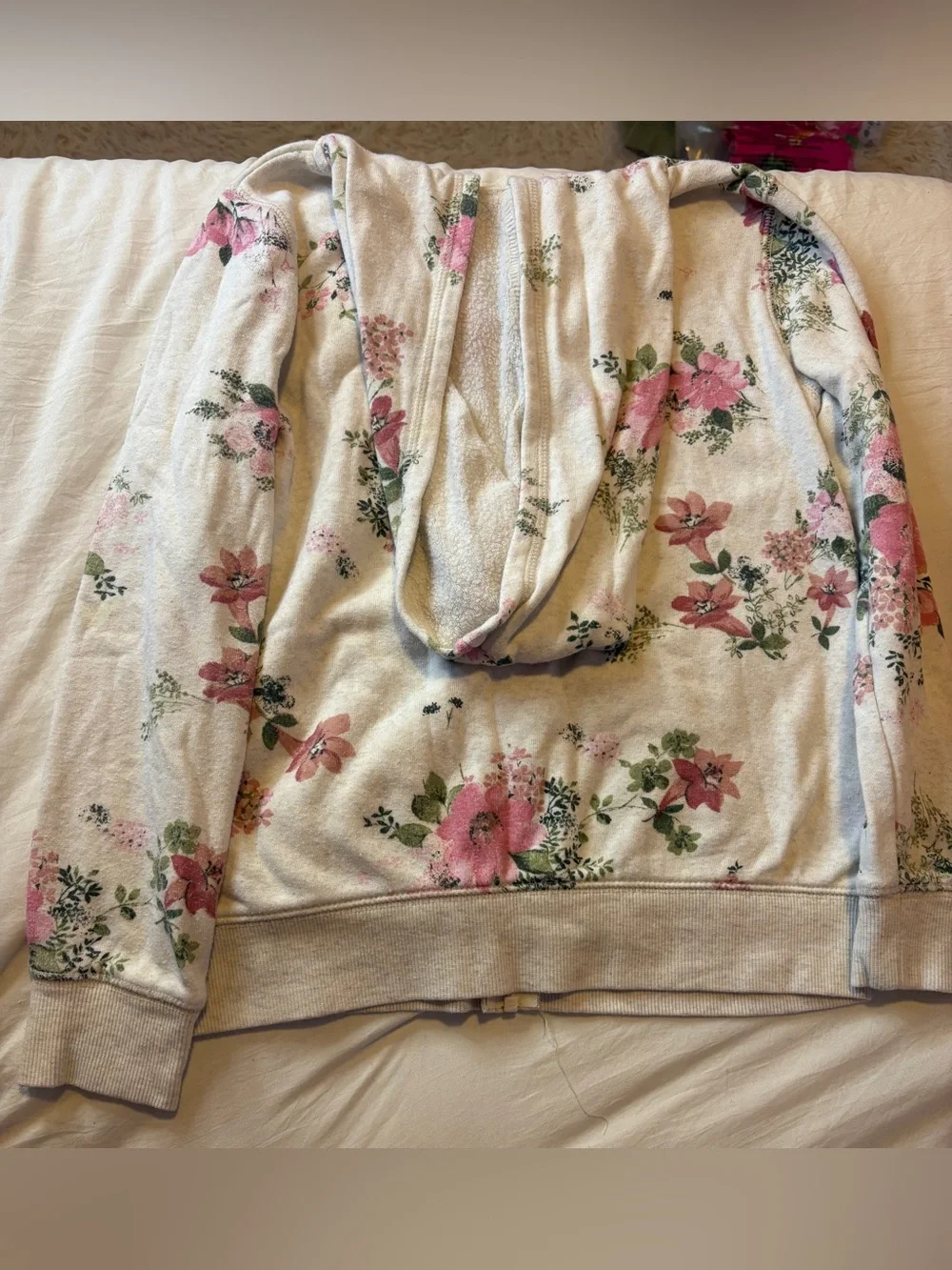 OshKosh B'gosh Cream Zip-Up Hoodie with Pink Floral Print